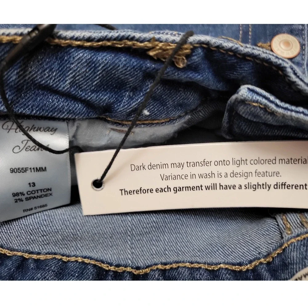Highway Jeans Womens Distressed Flare Jeans Button Fly Raw Hem Blue 13 9055F11MM - Picture 4 of 6